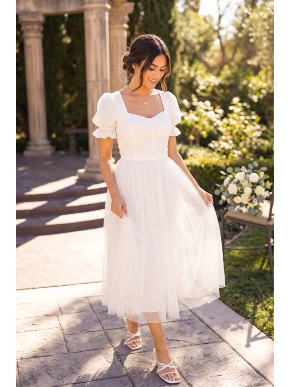 NWT Ivy City Co Ballerina in White Embroidered Tulle Midi Dress 4 Wedding